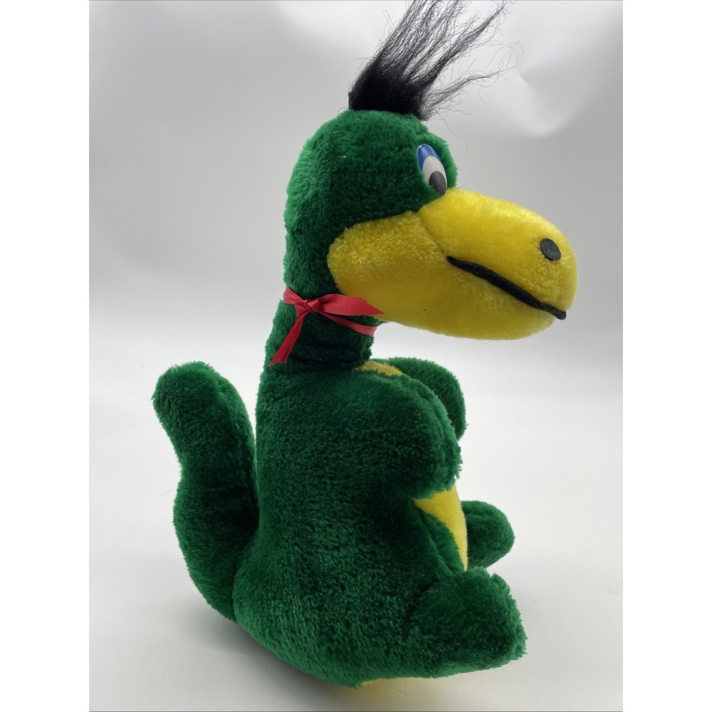 Vintage ACE Novelty Dinosaur Plush Stuff Animal Bright Colored Green Yellow 11"